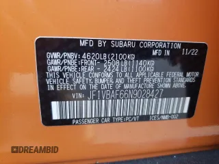 2022 Subaru WRX Premium с VIN JF1VBAF66N9028427, выставлен на аукционе Copart как лот 58225745 с пробегом 43 551 миль миль и Списание • Salvage title. История ставок и продаж доступна на DreamBid. Изображение 12.