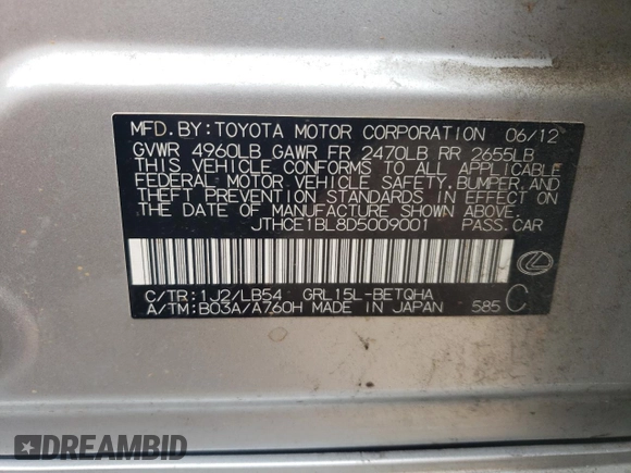 2013 Lexus GS 350 with VIN JTHCE1BL8D5009001, listed as a Copart auction lot 71968944 with 137,138 mi miles and Salvage Title. Bid and sale history available at carsss.com. Image 12.