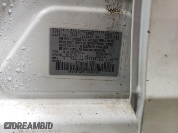 2017 Nissan Sentra SV with VIN 3N1AB7APXHY346855, listed as a Copart auction lot 50749045 with 78,119 mi miles and Salvage Title. Bid and sale history available at DreamBid. Image 12.