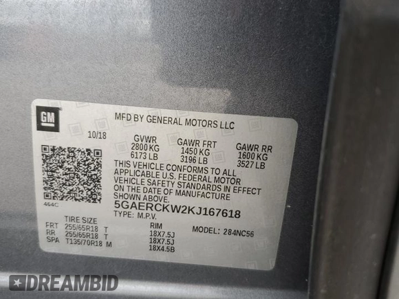 2019 Buick Enclave Premium with VIN 5GAERCKW2KJ167618, listed as a Copart auction lot 86454104 with 36,869 mi miles and Salvage Title. Bid and sale history available at carsss.com. Image 13.