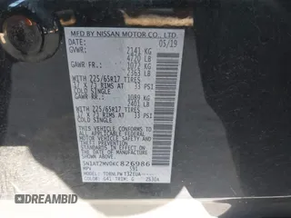 2019 Nissan Rogue SL with VIN 5N1AT2MV0KC826986, listed as a IAAI auction lot 40734371 with 72,662 mi miles and . Bid and sale history available at carsss.com. Image 9.