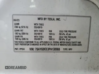 2023 Tesla Model Y Long Range with VIN 7SAYGDEE3PA130988, listed as a Copart auction lot 42172185 with 112,136 mi miles and Salvage Title. Bid and sale history available at DreamBid. Image 14.