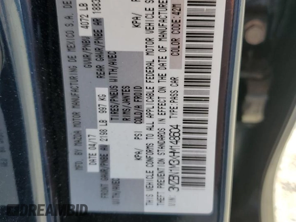 2017 Mazda 3 Grand Touring z VIN 3MZBN1M3XHM148604, wystawiony jako Copart lot #52258885 z przebiegiem Nie podano mil oraz Szkoda całkowita • Salvage title. Historia ofert i sprzedaży dostępna na DreamBid. Obrazek 14.