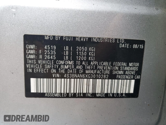 2016 Subaru Legacy 2.5i Limited with VIN 4S3BNAN6XG3010282, listed as a Copart auction lot 37972323 with 121,324 mi miles. Bid and sale history available at carsss.com. Image 12.