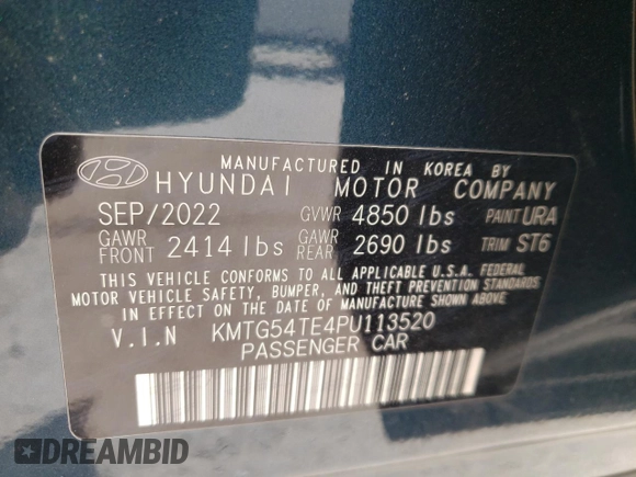 2023 Genesis G70 3.3T with VIN KMTG54TE4PU113520, listed as a Copart auction lot 49345075 with 35,625 mi miles and Salvage Title. Bid and sale history available at DreamBid. Image 12.
