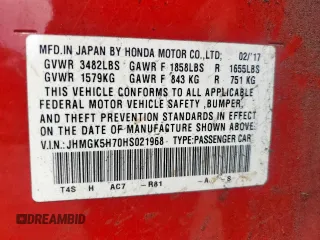 2017 Honda Fit EX with VIN JHMGK5H70HS021968, listed as a Copart auction lot 59503585 with 151,365 mi miles and Salvage title. Bid and sale history available at DreamBid. Image 12.