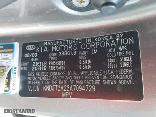 2010 Kia Soul ! with VIN KNDJT2A23A7094729, listed as a IAAI auction lot 41615567 with 159,419 mi miles. Bid and sale history available at carsss.com. Image 9.