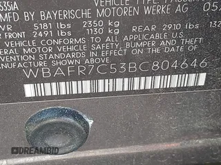 2011 BMW 5 Series 535i with VIN WBAFR7C53BC804646, listed as a IAAI auction lot 41892198 with 152,432 mi miles and . Bid and sale history available at carsss.com. Image 9.
