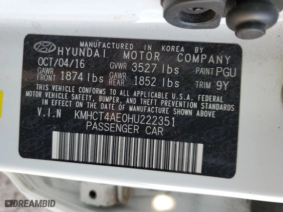 2017 Hyundai Accent SE with VIN KMHCT4AE0HU222351, listed as a Copart auction lot 50239335 with 121,844 mi miles and Clean Title. Bid and sale history available at carsss.com. Image 12.