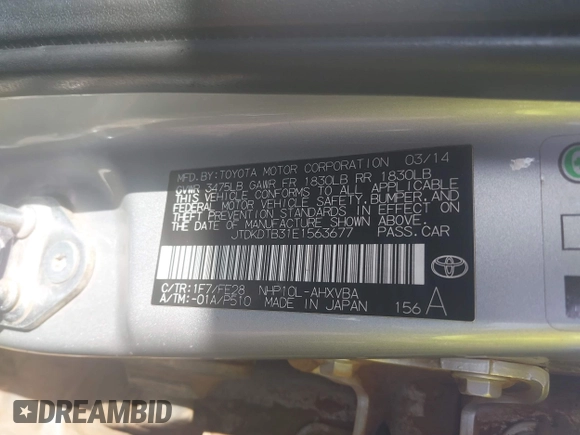 2014 Toyota Prius One z VIN JTDKDTB31E1563677, wystawiony jako IAAI lot #42134898 z przebiegiem 233 201 mil mil oraz . Historia ofert i sprzedaży dostępna na DreamBid. Obrazek 9.
