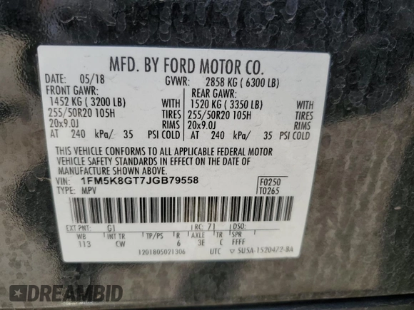 2018 Ford Explorer Sport с VIN 1FM5K8GT7JGB79558, выставлен на аукционе Copart как лот 60913215 с пробегом 136 168 миль миль и Списание • Salvage title. История ставок и продаж доступна на DreamBid. Изображение 12.