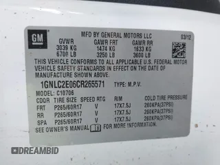 2012 Chevrolet Tahoe Commercial с VIN 1GNLC2E06CR265571, выставлен на аукционе IAAI как лот 42122365 с пробегом 180 851 миль миль и . История ставок и продаж доступна на DreamBid. Изображение 9.