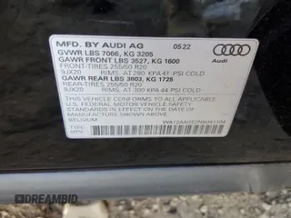 2022 Audi e-tron Sportback S line Premium Plus z VIN WA12AAGE2NB041104, wystawiony jako Copart lot #75980913 z przebiegiem Nie podano mil oraz Nie do naprawy • Non repairable. Historia ofert i sprzedaży dostępna na DreamBid. Obrazek 12.