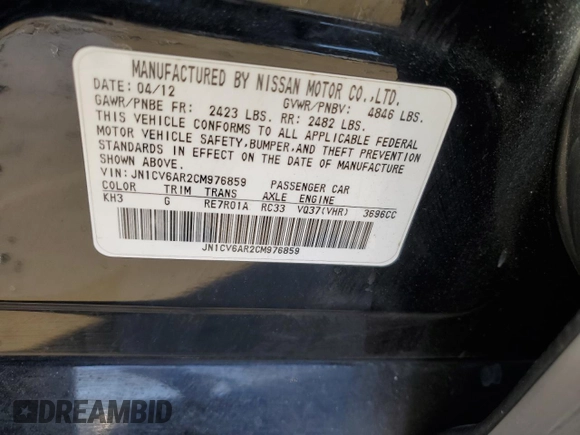 2012 Infiniti G37 x with VIN JN1CV6AR2CM976859, listed as a Copart auction lot 53713895 with 221,583 mi miles and Clean Title. Bid and sale history available at carsss.com. Image 12.
