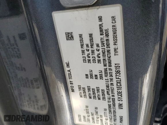 2020 Tesla Model 3 Performance z VIN 5YJ3E1ECXLF736151, wystawiony jako Copart lot #41789365 z przebiegiem 30 456 mil mil oraz Szkoda całkowita • Salvage title. Historia ofert i sprzedaży dostępna na DreamBid. Obrazek 14.