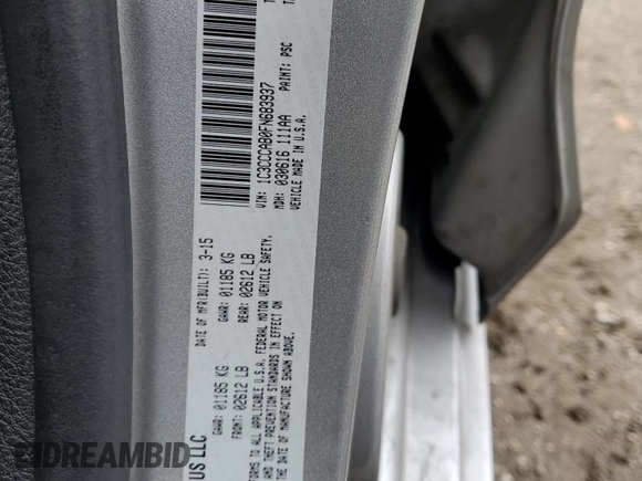 2015 Chrysler 200 Limited with VIN 1C3CCCAB0FN683937, listed as a Copart auction lot 56407055 with 107,889 mi miles and Salvage title. Bid and sale history available at DreamBid. Image 12.