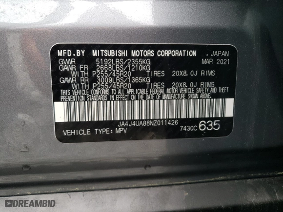 2022 Mitsubishi Outlander SE with VIN JA4J4UA88NZ011426, listed as a Copart auction lot 51263565 with 38,172 mi miles and Salvage Title. Bid and sale history available at carsss.com. Image 13.