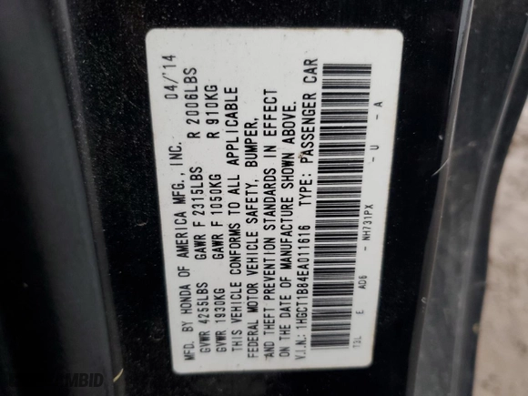 2014 Honda Accord Coupe EX-L with VIN 1HGCT1B84EA011616, listed as a Copart auction lot 43055315 with 141,139 mi miles and Salvage Title. Bid and sale history available at carsss.com. Image 15.