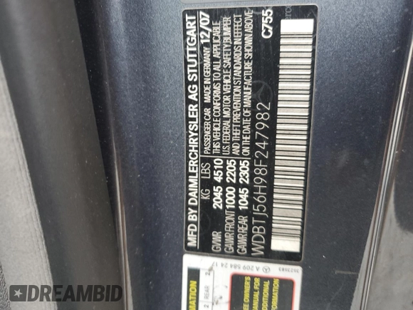 2008 Mercedes-Benz CLK 350 с VIN WDBTJ56H98F247982, выставлен на аукционе Copart как лот 47406985 с пробегом 117 758 миль миль и Списание • Salvage title. История ставок и продаж доступна на DreamBid. Изображение 14.