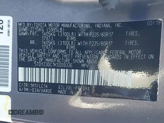 2019 Toyota Sienna XLE Auto Access Seat with VIN 5TDYZ3DC1KS009336, listed as a IAAI auction lot 41774424 with 108,334 mi miles. Bid and sale history available at carsss.com. Image 9.