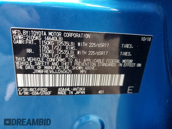 2018 Toyota RAV4 LE z VIN JTMBFREV6JJ260625, wystawiony jako Copart lot #56624485 z przebiegiem 47 281 mil mil oraz Szkoda całkowita • Salvage title. Historia ofert i sprzedaży dostępna na DreamBid. Obrazek 13.