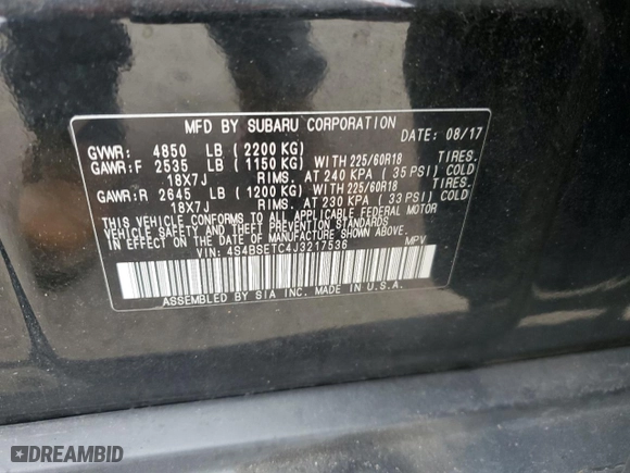 2018 Subaru Outback Touring with VIN 4S4BSETC4J3217536, listed as a Copart auction lot 43130675 with 151,928 mi miles and Salvage Title. Bid and sale history available at carsss.com. Image 13.