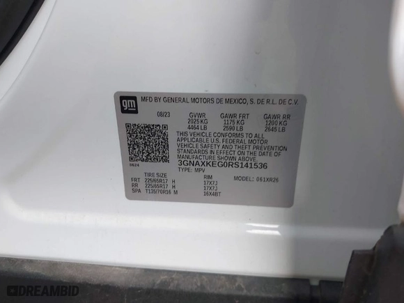 2024 Chevrolet Equinox LT with VIN 3GNAXKEG0RS141536, listed as a IAAI auction lot 41934200 with 36,706 mi miles. Bid and sale history available at carsss.com. Image 9.