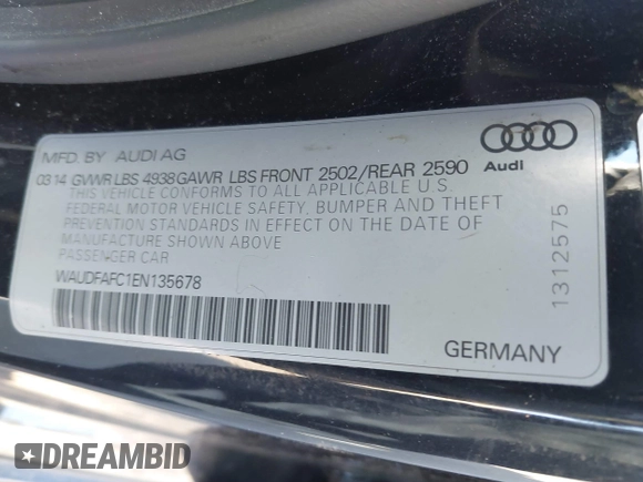 2014 Audi A6 2.0T Premium Plus with VIN WAUDFAFC1EN135678, listed as a IAAI auction lot 41361239 with 71,154 mi miles. Bid and sale history available at carsss.com. Image 9.