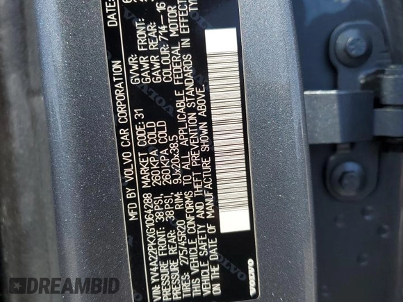 2016 Volvo XC90 T6 Momentum with VIN YV4A22PKXG1064288, listed as a Copart auction lot 57357315 with 121,331 mi miles and Salvage title. Bid and sale history available at DreamBid. Image 13.