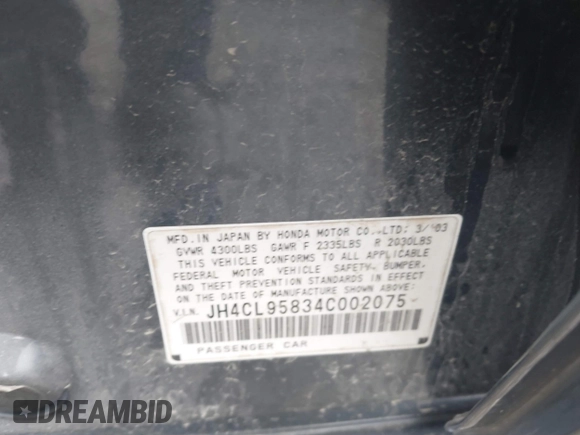 2004 Acura TSX z VIN JH4CL95834C002075, wystawiony jako IAAI lot #41704194 z przebiegiem 236 812 mil mil oraz . Historia ofert i sprzedaży dostępna na DreamBid. Obrazek 9.