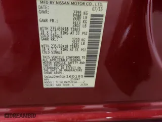 2016 Nissan Murano S with VIN 5N1AZ2MH7GN160195, listed as a Copart auction lot 47501245 with 201,155 mi miles and Salvage Title. Bid and sale history available at carsss.com. Image 13.