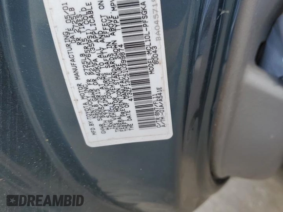 2001 Toyota Sienna LE with VIN 4T3ZF13C51U399874, listed as a Copart auction lot 57933494 with 0 mi miles and Clean Title. Bid and sale history available at carsss.com. Image 15.