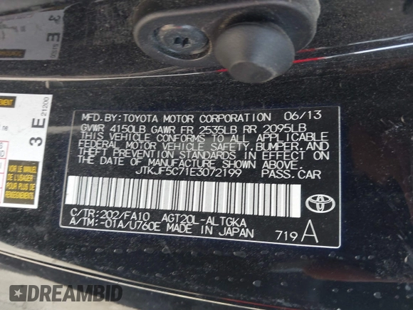 2014 Scion tC with VIN JTKJF5C71E3072199, listed as a IAAI auction lot 41956178 with 154,730 mi miles. Bid and sale history available at carsss.com. Image 9.