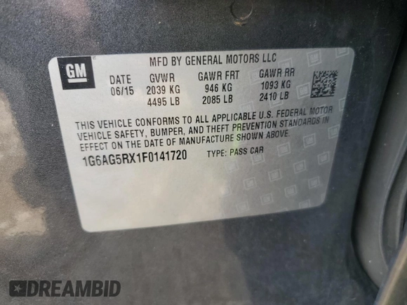 2015 Cadillac ATS Standard AWD with VIN 1G6AG5RX1F0141720, listed as a Copart auction lot 61797225 with 127,134 mi miles and Salvage title. Bid and sale history available at DreamBid. Image 12.