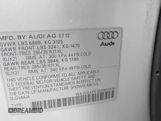 2013 Audi Q7 S line Prestige с VIN WA1DGAFE1DD002015, выставлен на аукционе IAAI как лот 42171470 с пробегом 165 026 миль миль и . История ставок и продаж доступна на DreamBid. Изображение 9.
