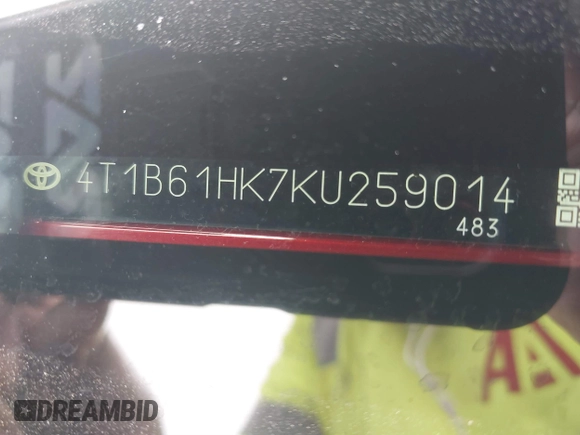 2019 Toyota Camry XSE with VIN 4T1B61HK7KU259014, listed as a IAAI auction lot 41771388 with 76,589 mi miles. Bid and sale history available at carsss.com. Image 9.