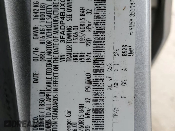 2016 Ford Fiesta SE z VIN 3FADP4BJXGM149197, wystawiony jako Copart lot #57100405 z przebiegiem 106 429 mil mil oraz Nie do naprawy • Non repairable. Historia ofert i sprzedaży dostępna na DreamBid. Obrazek 12.