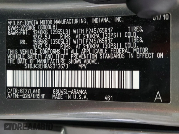 2010 Toyota Highlander SE z VIN 5TDJK3EH8AS013673, wystawiony jako Copart lot #55014845 z przebiegiem 176 193 mil mil oraz Szkoda całkowita • Salvage title. Historia ofert i sprzedaży dostępna na DreamBid. Obrazek 13.