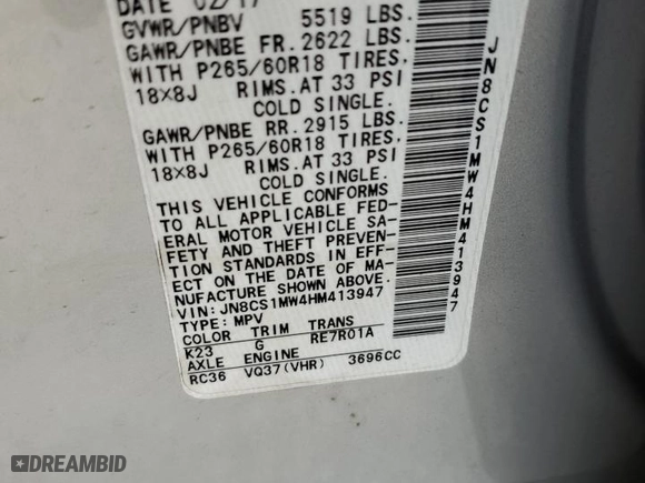 2017 Infiniti QX70 with VIN JN8CS1MW4HM413947, listed as a Copart auction lot 44513185 with 75,049 mi miles and Salvage Title. Bid and sale history available at carsss.com. Image 15.