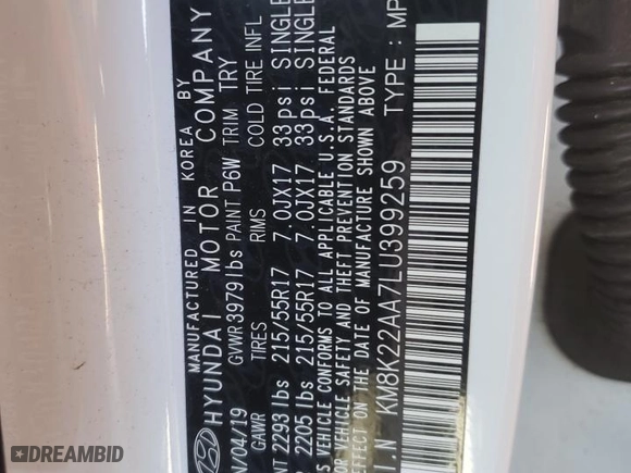 2020 Hyundai Kona SEL with VIN KM8K22AA7LU399259, listed as a Copart auction lot 46913975 with 40,173 mi miles and Salvage Title. Bid and sale history available at carsss.com. Image 13.