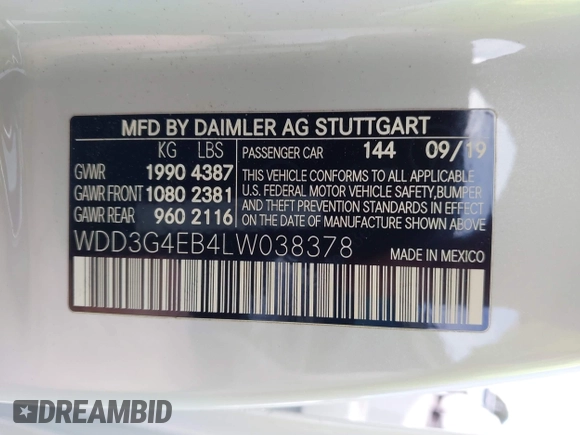 2020 Mercedes-Benz A 220 z VIN WDD3G4EB4LW038378, wystawiony jako IAAI lot #42042782 z przebiegiem 72 198 mil mil oraz . Historia ofert i sprzedaży dostępna na DreamBid. Obrazek 9.