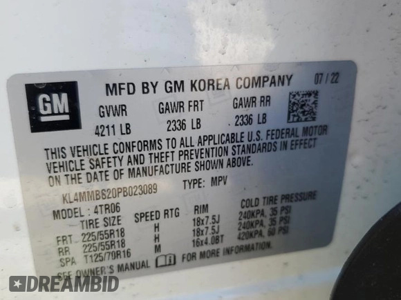 2023 Buick Encore GX Preferred z VIN KL4MMBS20PB023089, wystawiony jako Copart lot #52023105 z przebiegiem 59 065 mil mil oraz Szkoda całkowita • Salvage title. Historia ofert i sprzedaży dostępna na DreamBid. Obrazek 13.