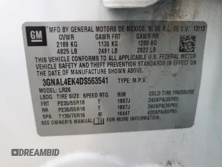 2013 Chevrolet Captiva Sport LTZ with VIN 3GNAL4EK4DS563541, listed as a Copart auction lot 83190584 with 154,058 mi miles and Salvage Title. Bid and sale history available at DreamBid. Image 13.