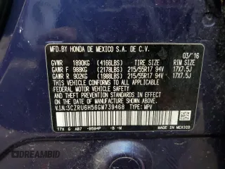 2016 Honda HR-V EX with VIN 3CZRU6H56GM739468, listed as a Copart auction lot 53909365 with 0 mi miles and Non Repairable. Bid and sale history available at carsss.com. Image 14.