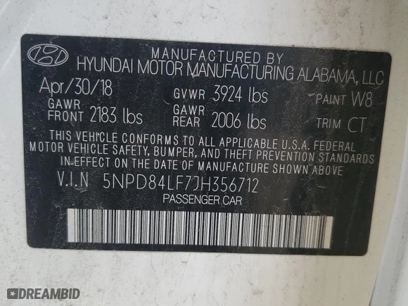 2018 Hyundai Elantra Value Edition with VIN 5NPD84LF7JH356712, listed as a Copart auction lot 52488155 with 67,334 mi miles and Salvage Title. Bid and sale history available at carsss.com. Image 13.