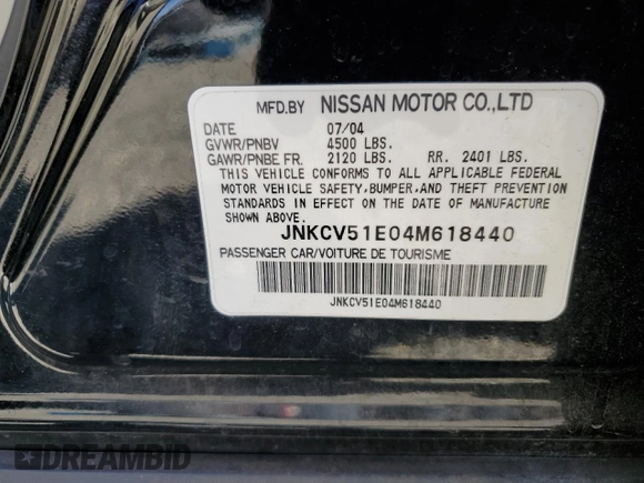 2004 Infiniti G35 w/Leather with VIN JNKCV51E04M618440, listed as a Copart auction lot 70218164 with 102,039 mi miles and Salvage Title. Bid and sale history available at DreamBid. Image 12.
