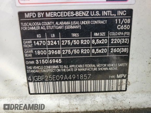 2009 Mercedes-Benz GL-Class 3.0L BlueTEC with VIN 4JGBF25E09A491857, listed as a Copart auction lot 77693274 with 224,797 mi miles and Salvage Title. Bid and sale history available at carsss.com. Image 13.