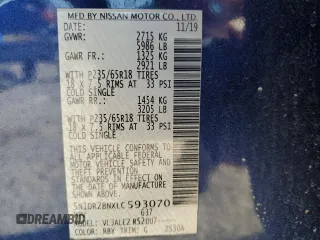 2020 Nissan Pathfinder SV with VIN 5N1DR2BNXLC593070, listed as a Copart auction lot 53845785 with 84,443 mi miles and Salvage title. Bid and sale history available at DreamBid. Image 13.