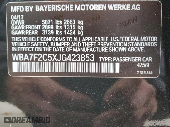 2018 BMW 7 Series ALPINA B7 xDrive with VIN WBA7F2C5XJG423853, listed as a Copart auction lot 88920175 with 124,652 mi miles and Salvage Title. Bid and sale history available at carsss.com. Image 12.