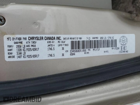2014 Dodge Grand Caravan SE 30th Anniversary with VIN 2C4RDGBG8ER110502, listed as a Copart auction lot 45541875 with Not Provided miles and Salvage Title. Bid and sale history available at DreamBid. Image 13.